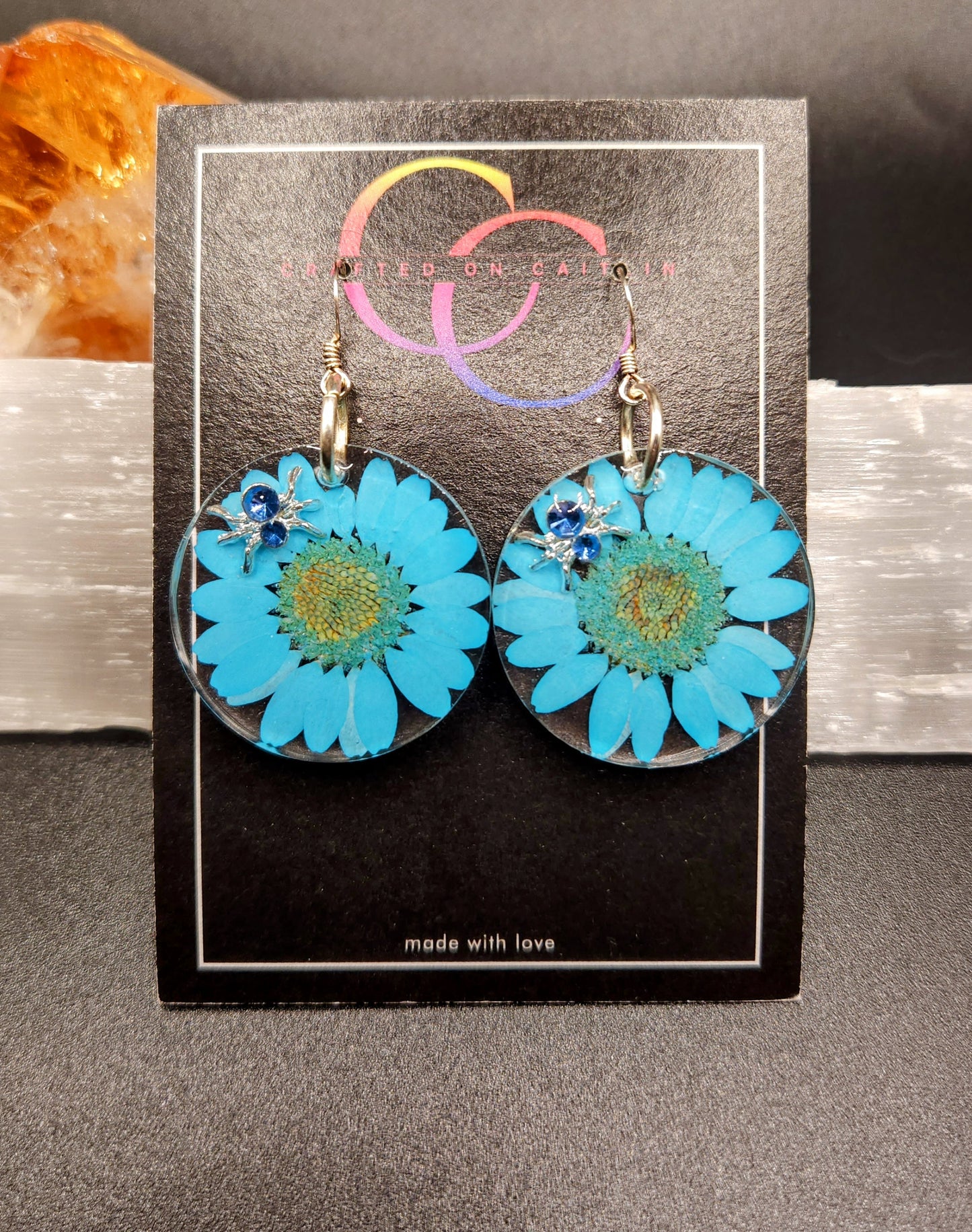 Light Blue Daisy & Spider Dangles