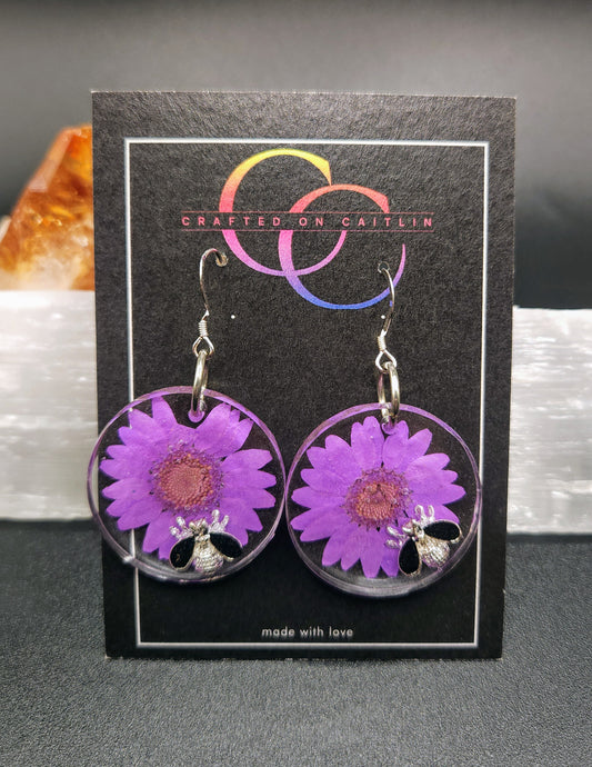 Purple Daisy & Bee Dangles