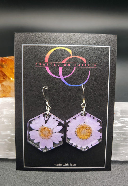 Light Purple Daisy Hex Dangles