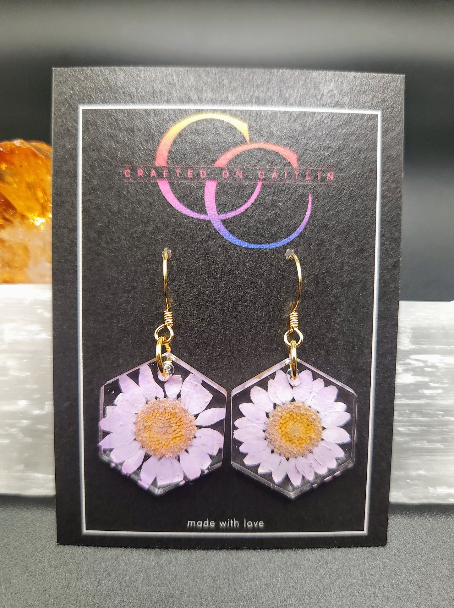 Light Purple Daisy Hex Dangles