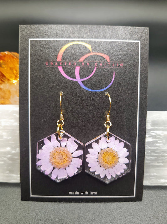 Light Purple Daisy Hex Dangles