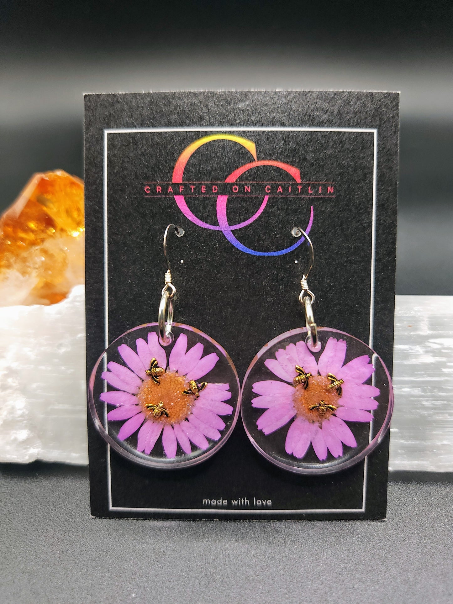 Pink Daisy & Small Bee Dangles