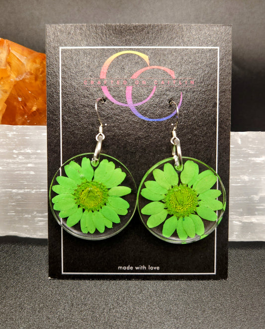 Green Daisy Dangles