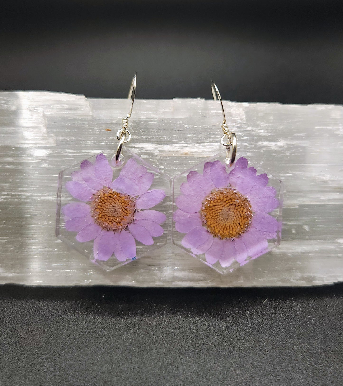 Light Purple Daisy Hex Dangles