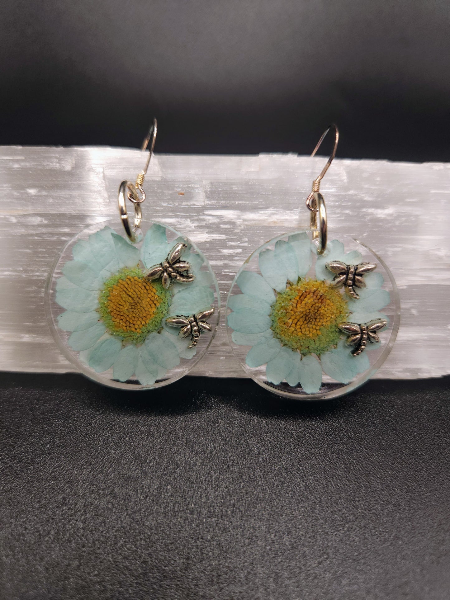 Teal Daisy & Dragonfly Dangles