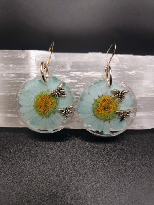 Teal Daisy & Dragonfly Dangles