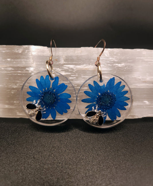 Blue Daisy & Bee Dangles