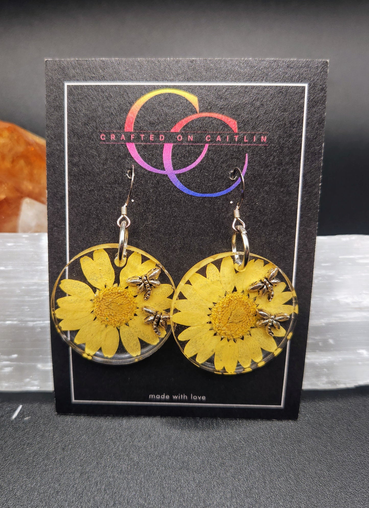 Yellow Daisy & Dragonfly Dangles