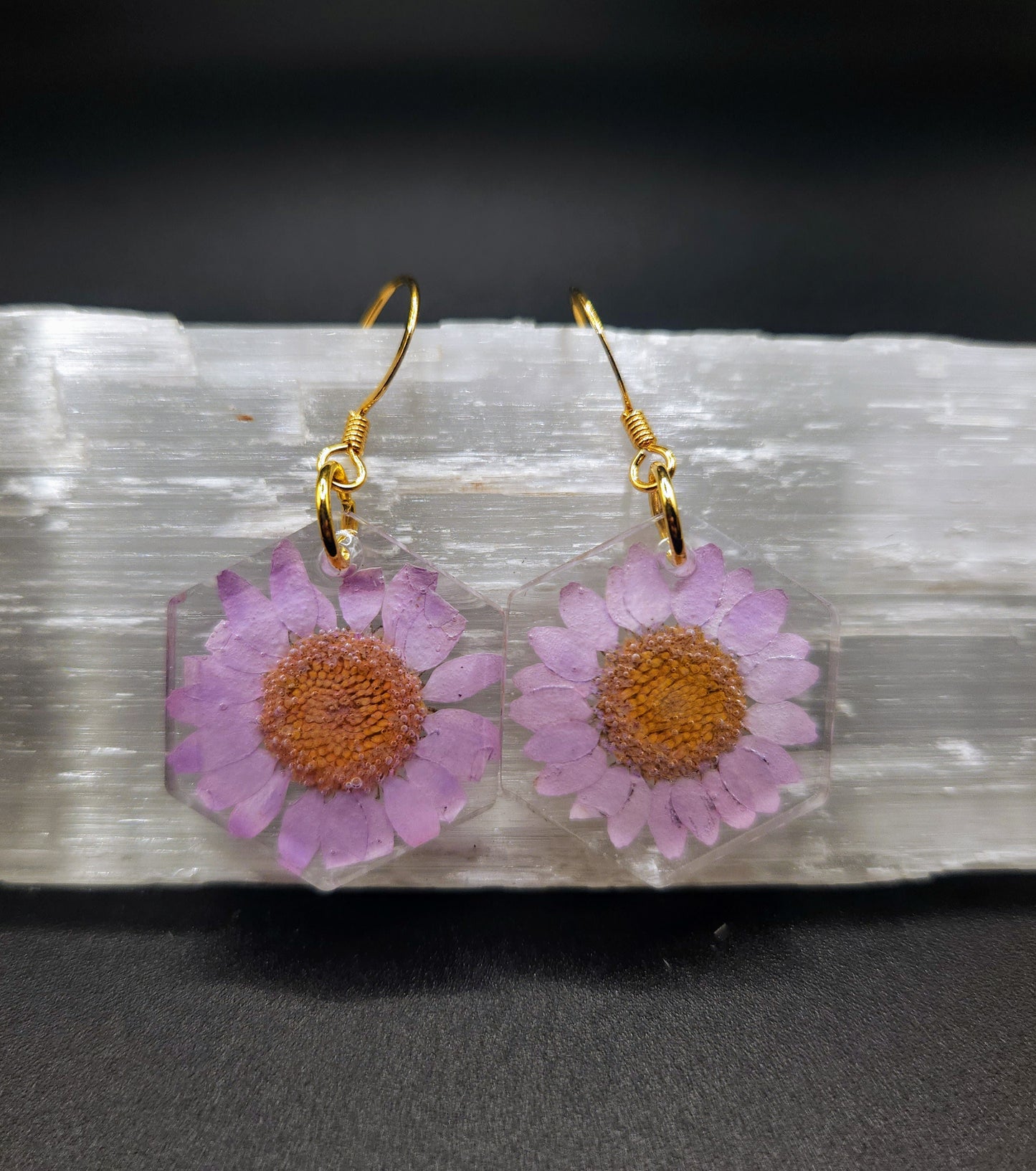 Light Purple Daisy Hex Dangles