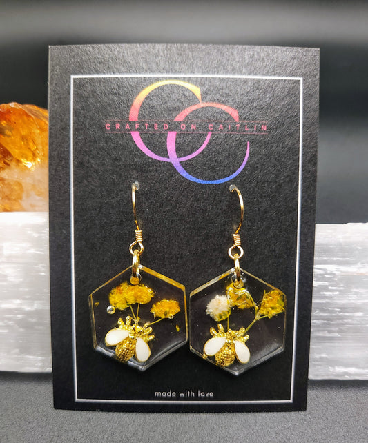 Baby's Breath & Bee Hex Dangles