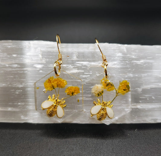 Baby's Breath & Bee Hex Dangles