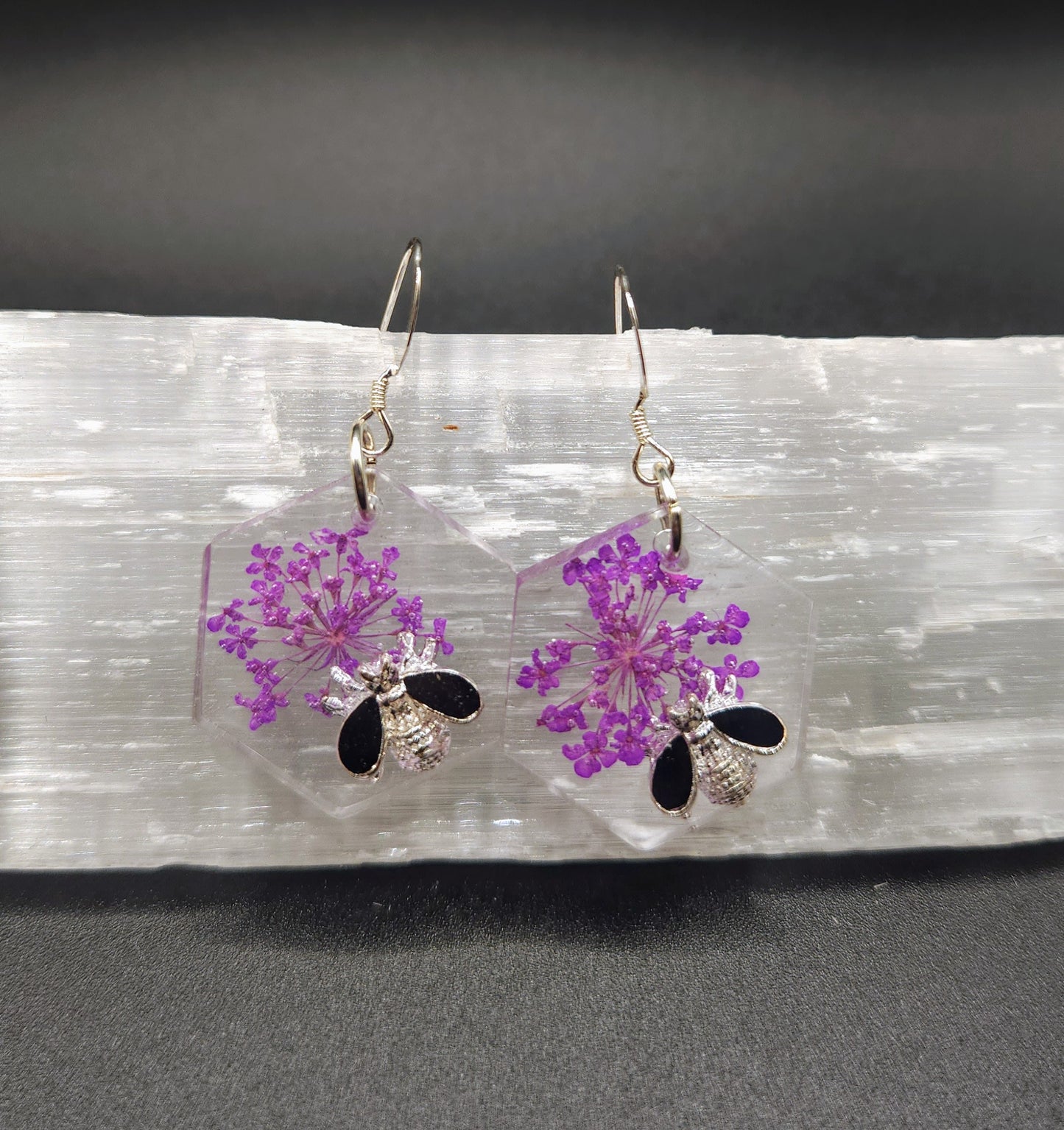 Purple Queen Anne's Lace Hex Dangles