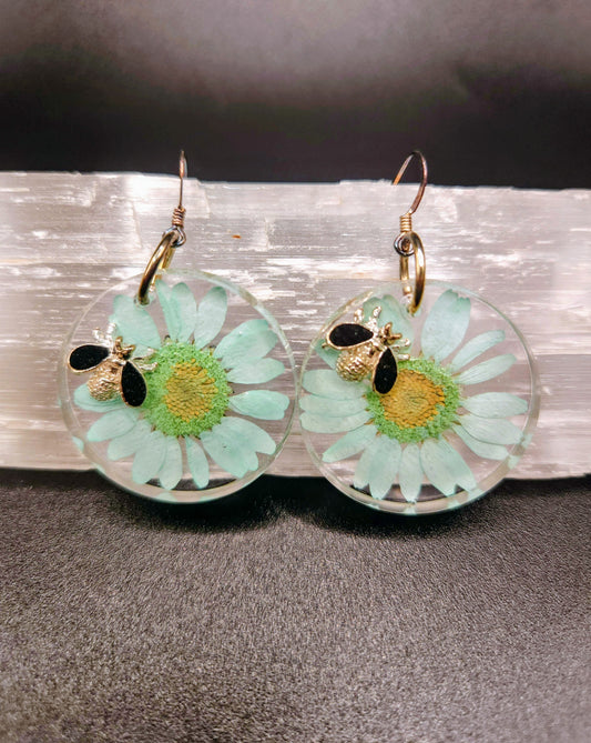 Teal Daisy & Bee Dangles