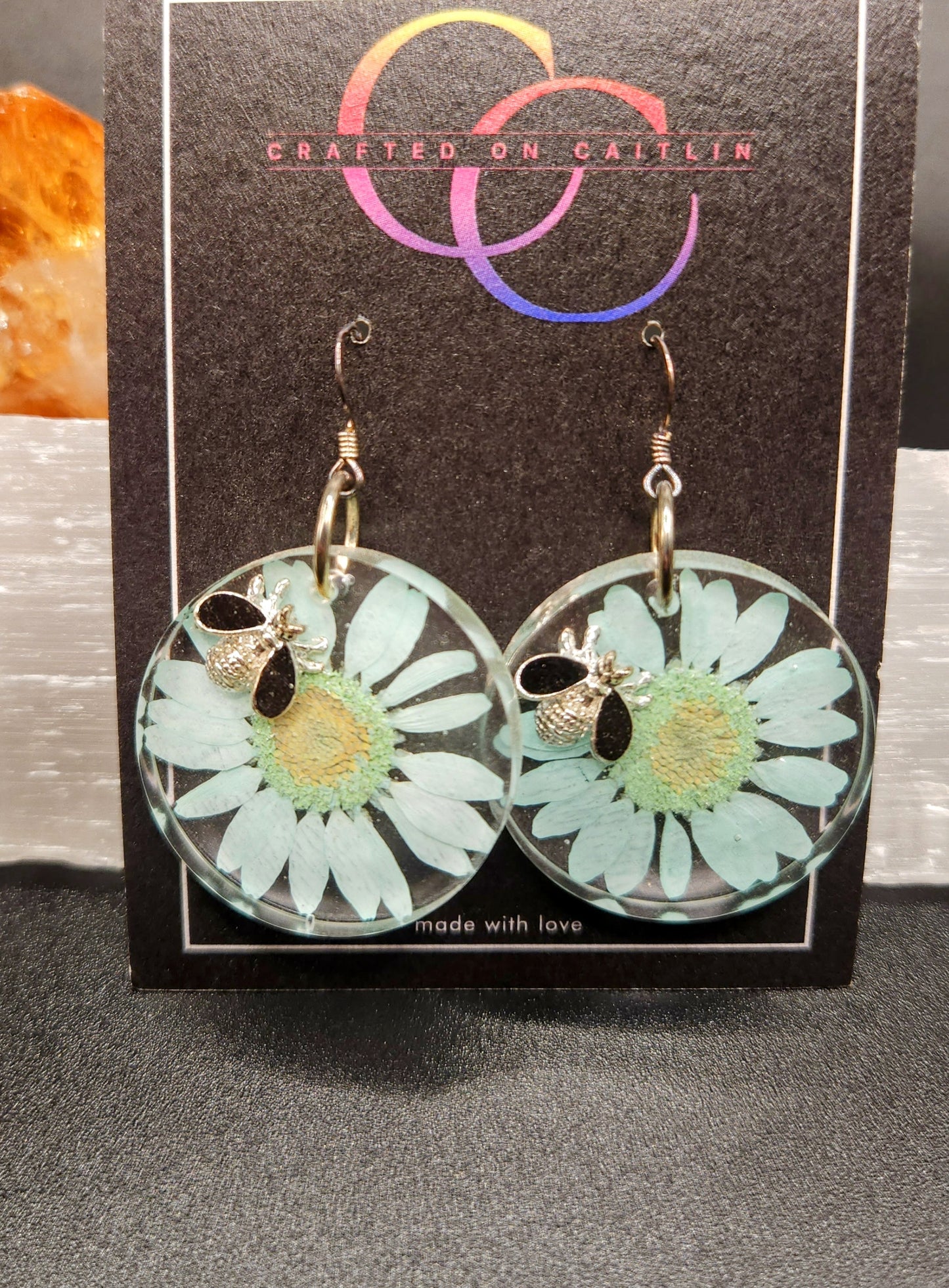 Teal Daisy & Bee Dangles