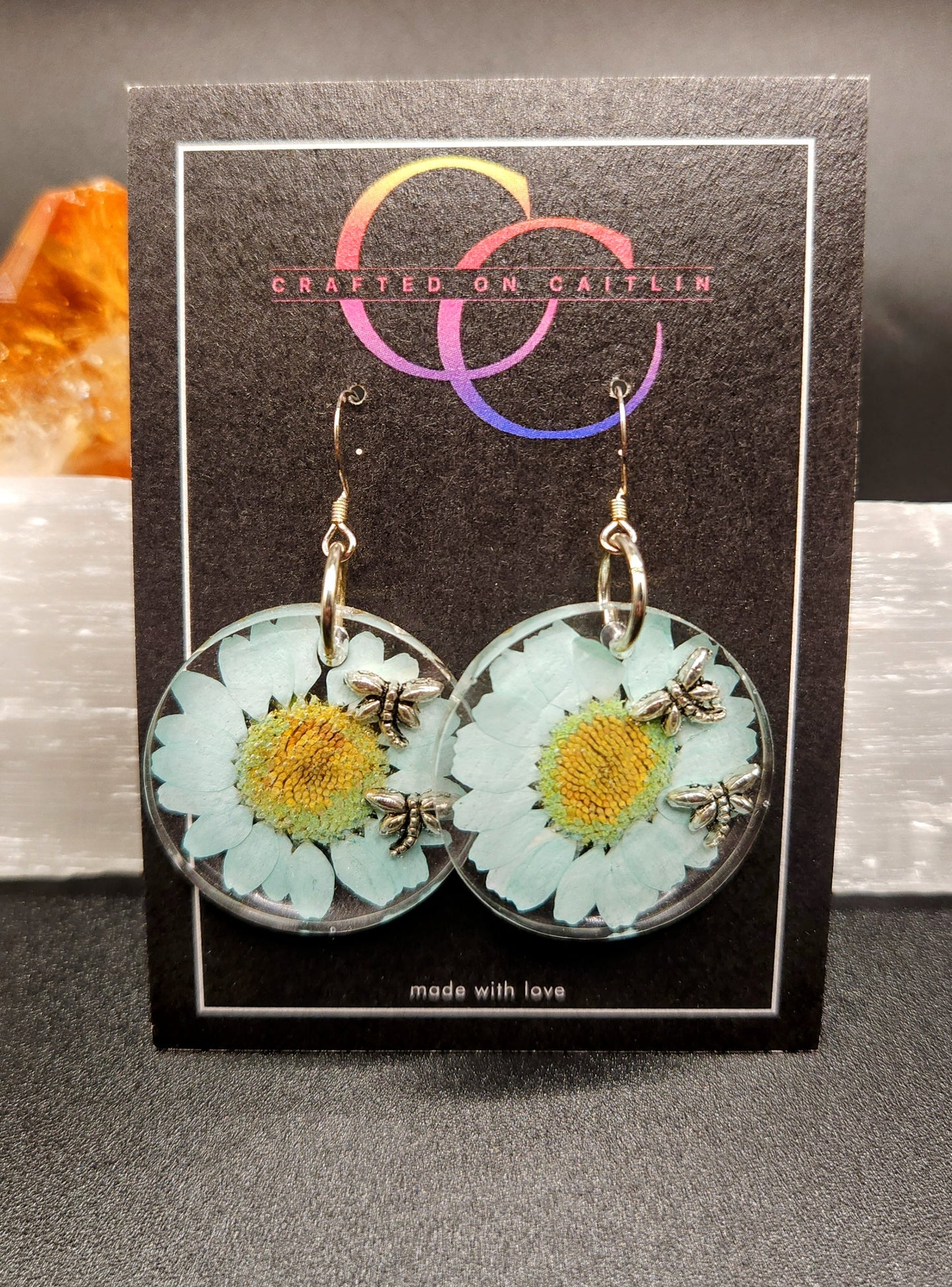 Teal Daisy & Dragonfly Dangles
