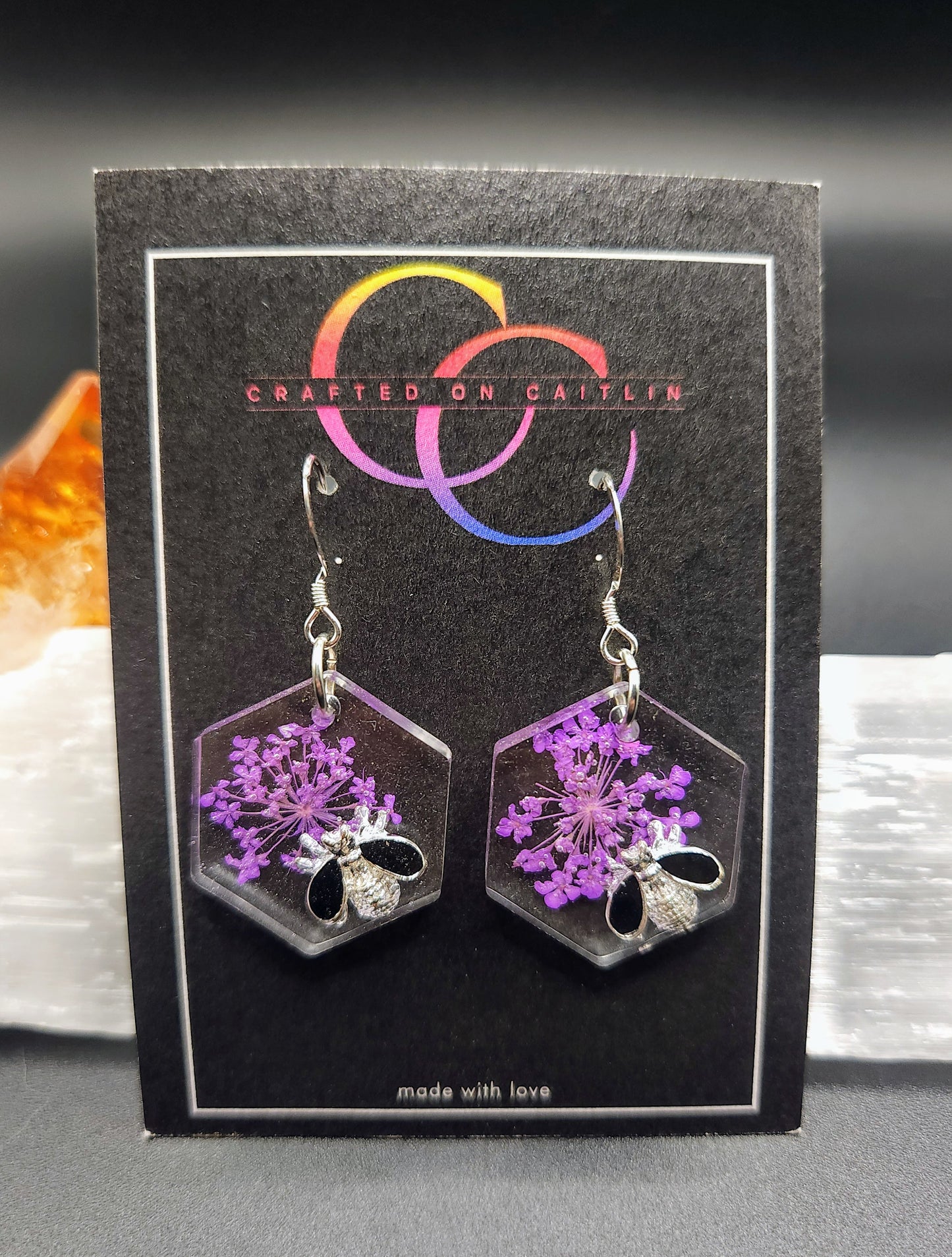 Purple Queen Anne's Lace Hex Dangles